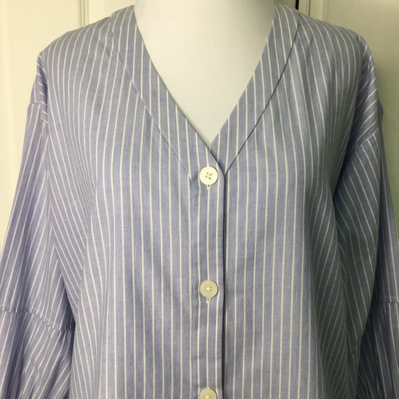 Everlane Women's V Neck 3/4 Sleeve Button Down Striped Blouse Top Shirt 0 Blue - Picture 2 of 12
